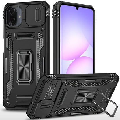 Phone Case for Samsung Galaxy A08 4G, A07 5G, A07 4G Tough Metal Ring Shockproof Sliding Camera Window Hybrid Armor Rugged Anti Slip Heavy Duty Grip Cover