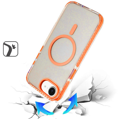 For Apple iPhone 17E /16E Transparent Hybrid with Color-Matched Magnetic Circle, Rubber TPU Frame Hard PC Shockproof Case Cover Cosmic Orange