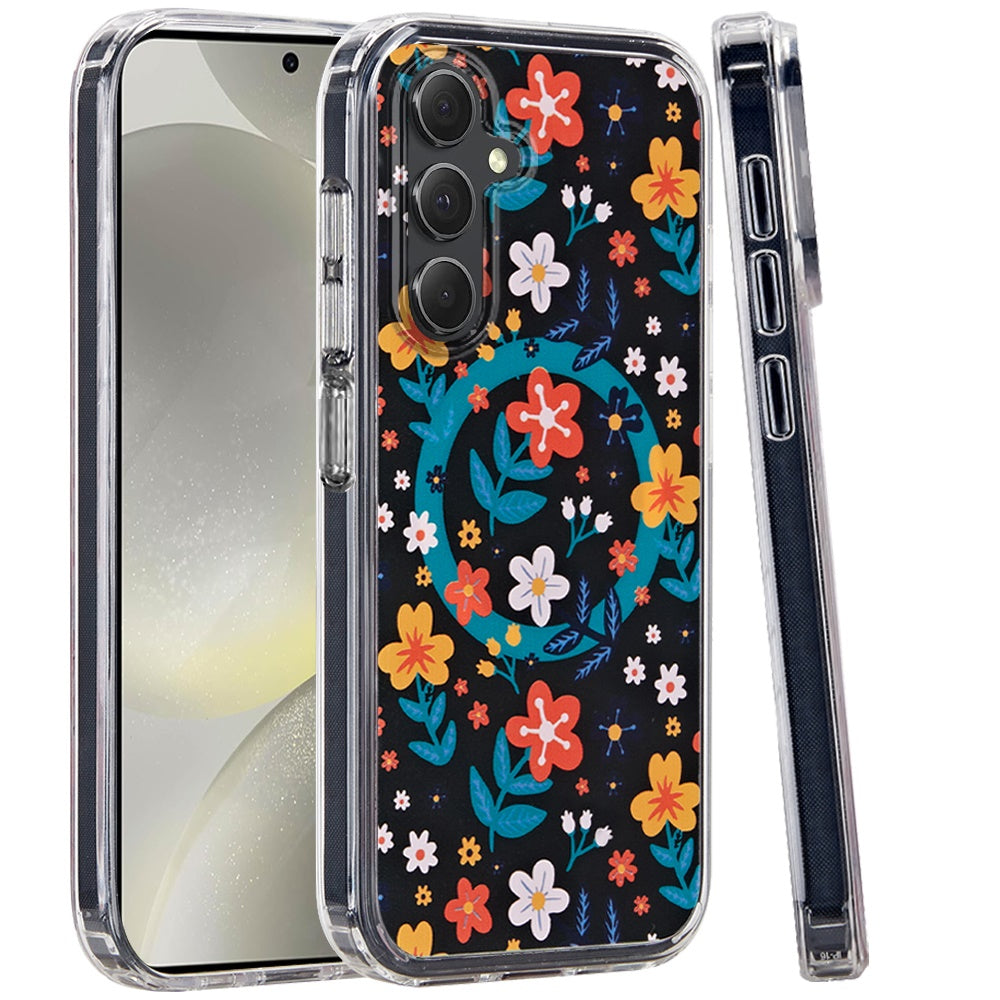 For Samsung Galaxy S25 /S24 Cute Fashion Pattern Design, Durable Shockproof Slim TPU Hard Back, MagSafe Compatible Case Cover Nightly Floral