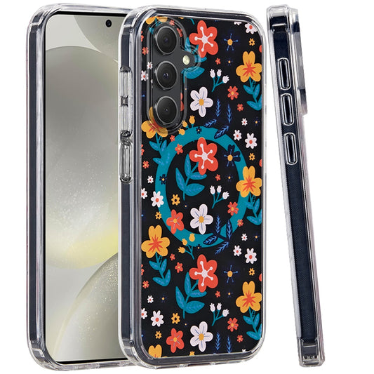 For Samsung Galaxy S25 /S24 Cute Fashion Pattern Design, Durable Shockproof Slim TPU Hard Back, MagSafe Compatible Case Cover Nightly Floral