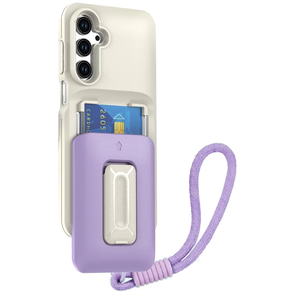 For Samsung Galaxy A16 5G Wallet Case with 2- Credit Card Holder, Wrist Strap & Kickstand Hybrid Shockproof TPU Case Cover Beige+Light Purple