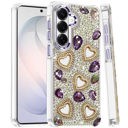 Phone Case for Samsung Galaxy S26 Luxury Crystal Heart Rhinestone Diamond Bling Shockproof Hybrid Glitter Protective Stylish Durable Grip Cover