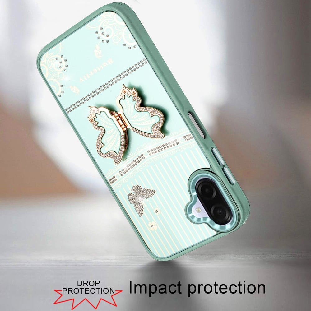 For Samsung Galaxy A07 Glitter 3D Butterfly Design Bling Metallic Edge Hybrid Stand Drop Protection TPU Shockproof Case Cover