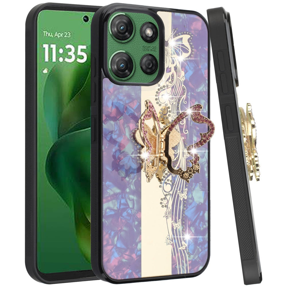 For Motorola Moto G Power 5G 2025 Diamonds 3D Fashion Bling Sparkly Glitter Ornaments Engraving Hybrid with Ring Stand Case Cover