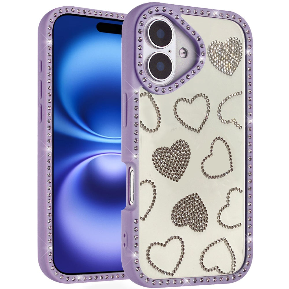 For Apple iPhone 17 (6.3") Spread Love Glitter Shimmer Bling Diamond Edge Hybrid Drop Protection Shockproof Design Case Cover