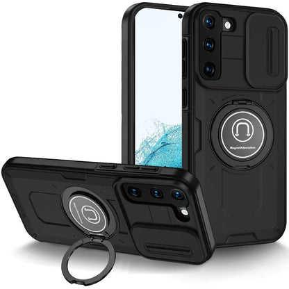 For Samsung Galaxy S21 Build in Invisible Magnetic Ring Stand with Slide Camera Protector, fit Magnetic Car Mount [Compatible with MagSafe] Case Cover