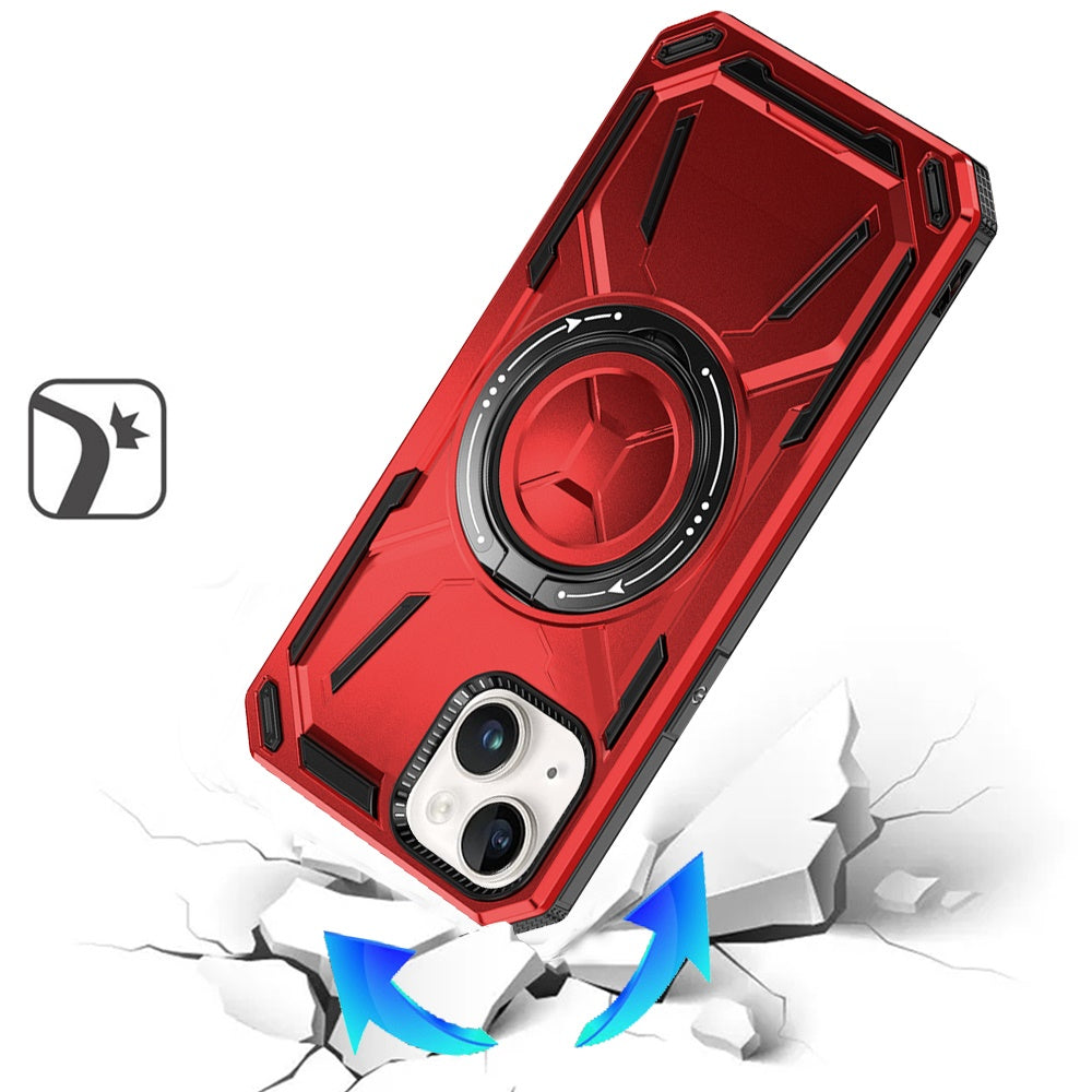 For Apple iPhone 15 Plus Hybrid Magnetic Ring and 360° Rotational Kickstand with MagSafe Compatible, Military Grade Drop Protection Case Cover Red