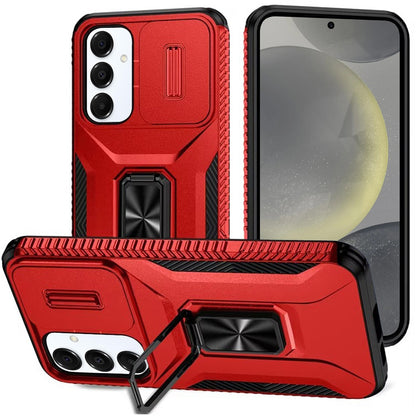 For Samsung Galaxy S22 Ultra Case, Camera Cover with Magnetic Rotation Ring Stand, Military Grade Hybrid Hard TPU Shockproof Case Cover Red