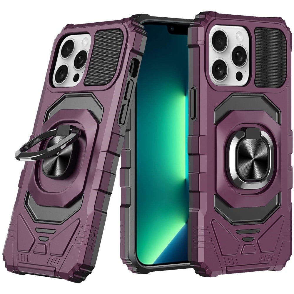 Phone Case for Apple iPhone 13 Pro Max Rugged Hybrid Dual Layer Magnetic Ring Stand Armor Shock Absorbing Heavy Duty TPU Reinforced Bumper Cover Purple