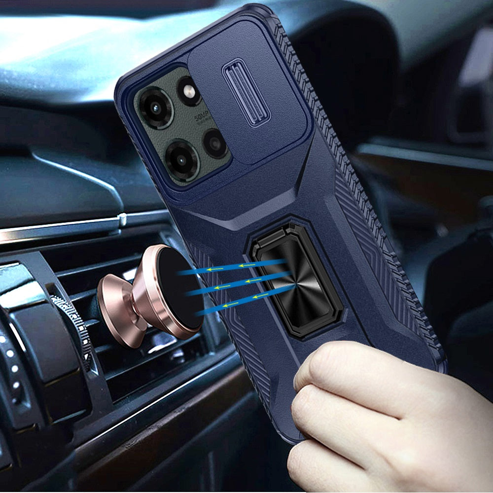 For Motorola Edge 2025 Case, Camera Cover with Magnetic Rotation Ring Stand, Military Grade Hybrid Hard TPU Shockproof Case Cover