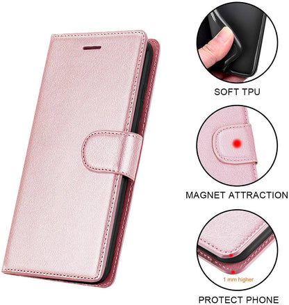 For Samsung Galaxy S25+ S25 Plus /S24+ Wallet PU Leather Pouch with Credit Card Slots ID Money Pocket, Flip Stand & Strap Bookstyle Case Cover Rose Gold