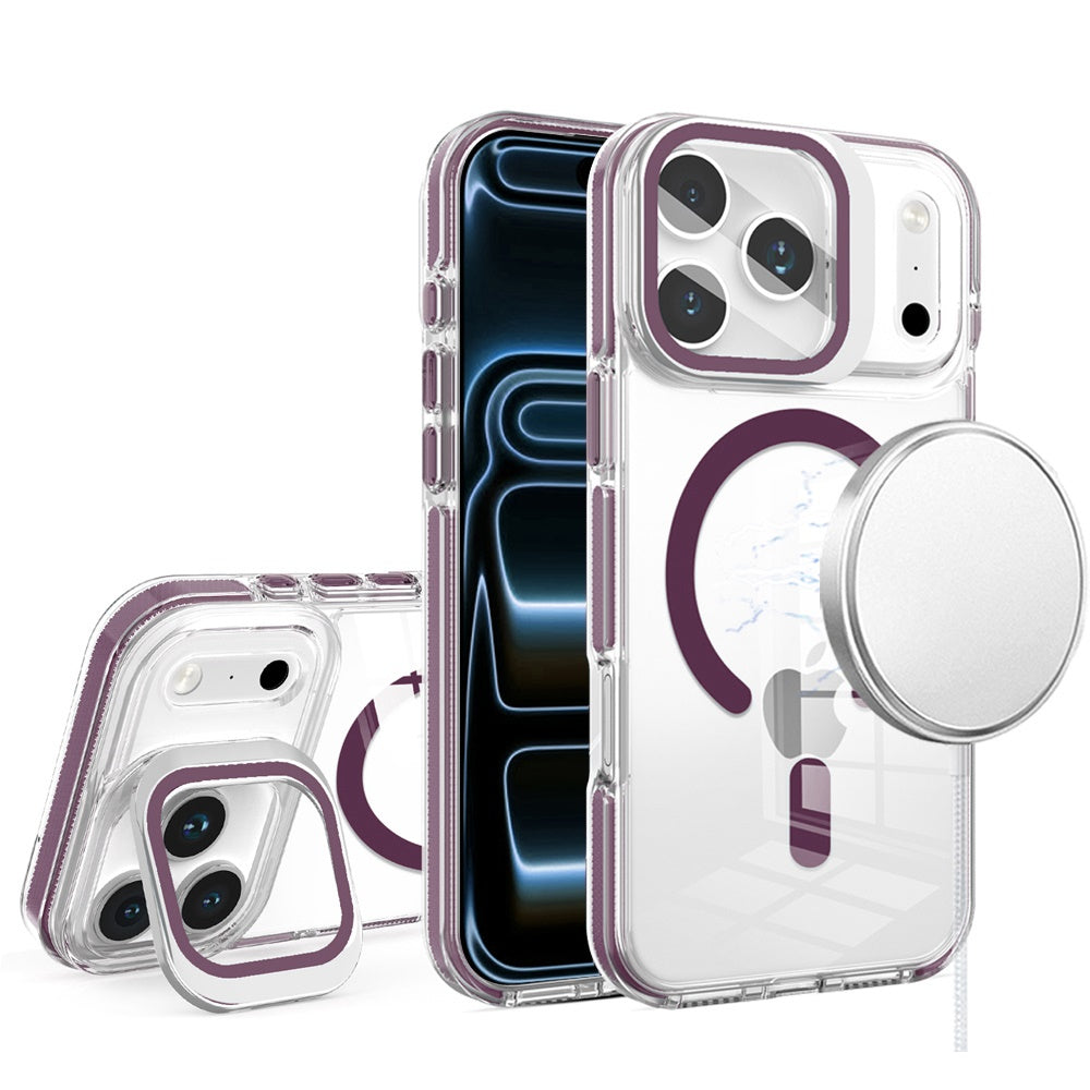 Phone Case for Apple iPhone 18 Pro/ 17 Pro Magnetic Circle Transparent Tough Hybrid Camera Stand Guard Stand Shockproof Color Edge Rugged Grip Cover Purple