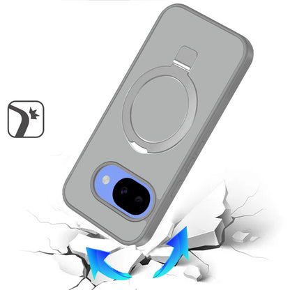 Phone Case for Google Pixel 10A Magnetic Ring Stand Full Rotation Matte Shockproof Grip Anti Slip Durable Camera Protection Hybrid Cover Grey