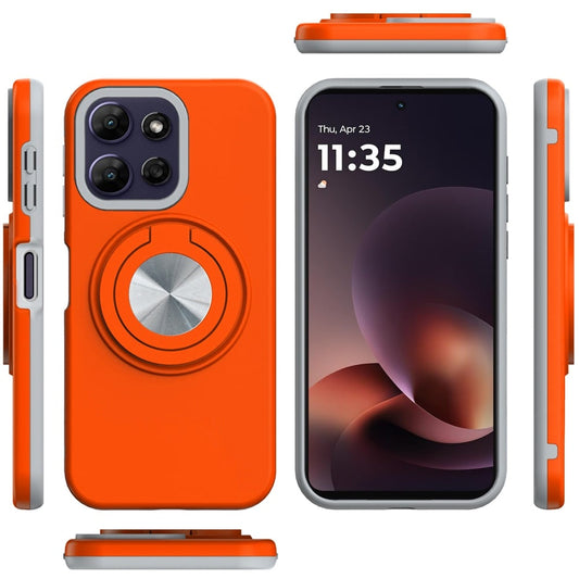 For Motorola Moto G Power 5G 2026 /2025 Metal Matte Hybrid with Invisible Rotational Ring Stand, Car Mount Friendly, Military Grade Slim Fit Sturdy Case Cover Cosmic Orange