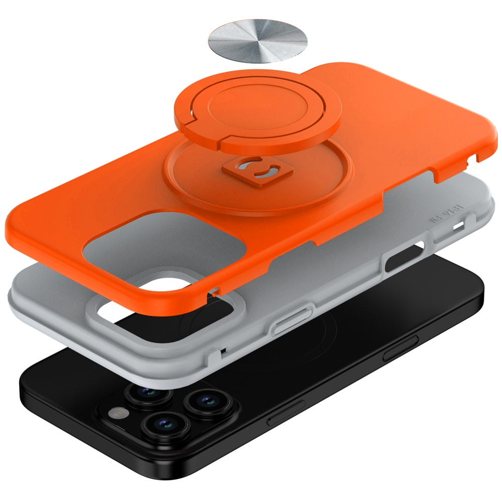 For iPhone 16 Pro Max (6.9") Metal Matte Hybrid with Invisible Rotational Ring Stand, Car Mount Friendly, Military Grade Slim Fit Sturdy Case Cover Cosmic Orange