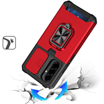For Samsung Galaxy A57 Wallet Case with Ring Stand & Slide Camera Cover Back Credit Card Slot Holder, Military Grade Case Cover