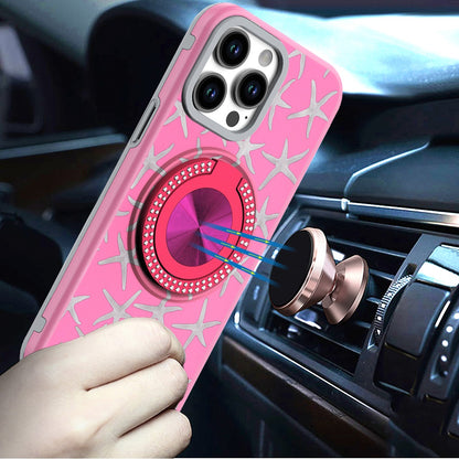 For Samsung Galaxy A37 Pattern Design Hybrid with Invisible Ring Stand & Magnetic Back, Shockproof Protective Grip Case Cover