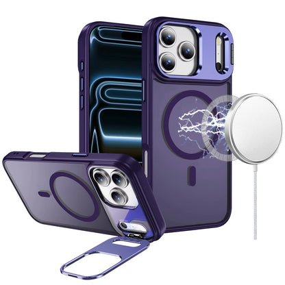 For Apple iPhone 17 Pro Max (6.9") Heavy Duty Metallic Hybrid Tough TPU with Camera Ring Stand, MagSafe Compatible, Rugged Drop Protection Case Cover Dark Purple