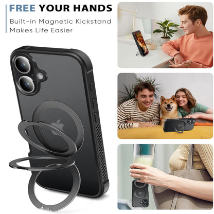 For Apple iPhone 16 (6.1") Ring Holder Case, Military-Grade Shockproof Protective Cover with Magnetic Kickstand [Compatible with Magsafe] Case Cover