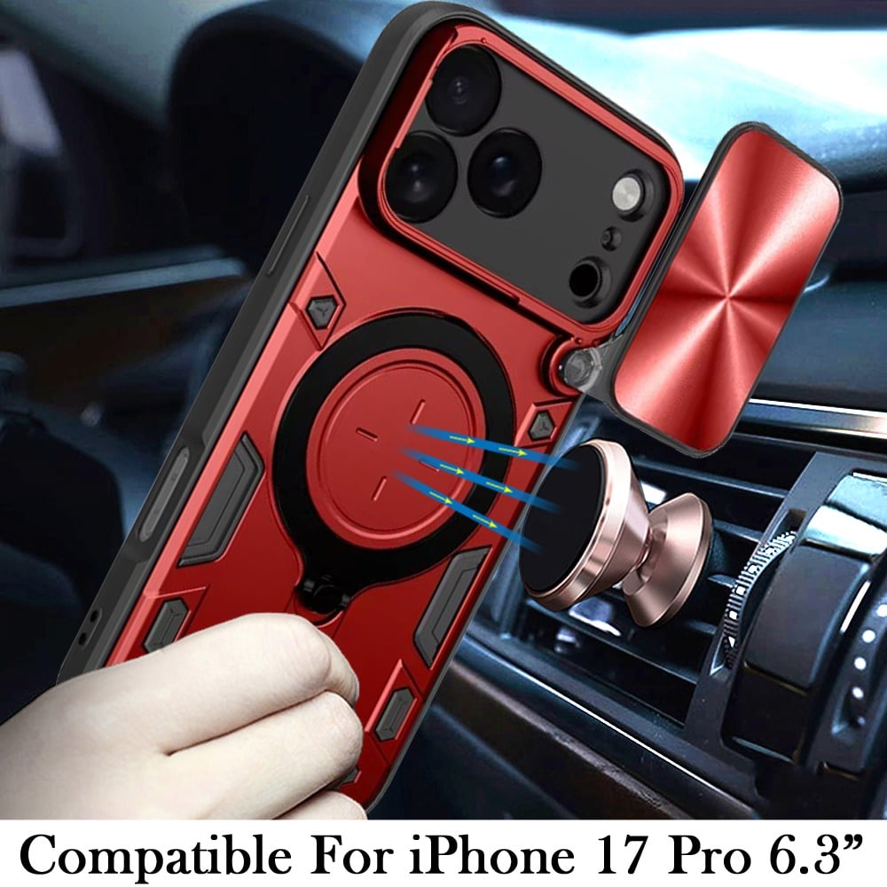 For Apple iPhone 17 Pro (6.3") Hybrid Magnetic 360° Ring Kickstand, MagSafe Compatible, Durable Full Camera Lens Protection Case Cover Blue