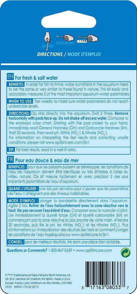 API 5 in 1 Aquarium Test Strips for Freshwater and Saltwater Aquariums [Aquarium Supplies for Aquarium] 4 count
