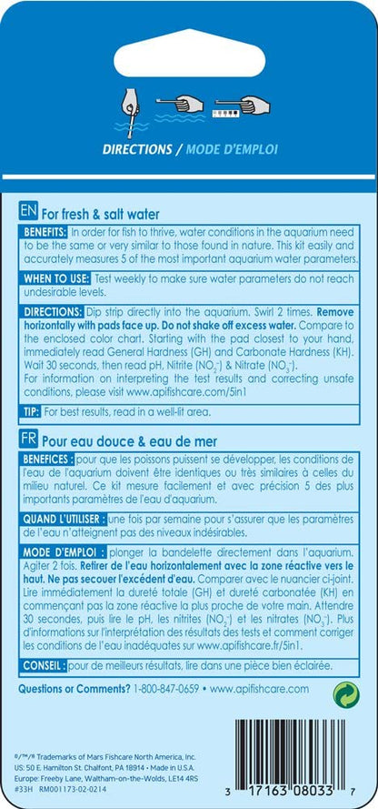 API 5 in 1 Aquarium Test Strips for Freshwater and Saltwater Aquariums [Aquarium Supplies for Aquarium] 4 count