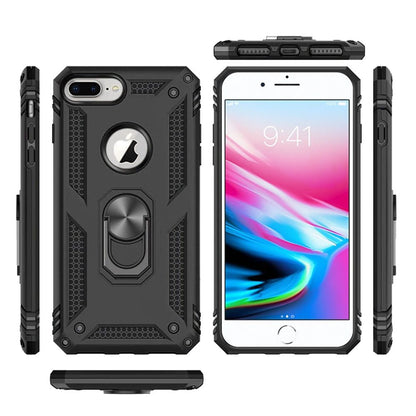 For iPhone 8 Plus / iPhone 7 Plus Hybrid Shockproof Durable 360 Degree Rotatable Ring Stand Holder Kickstand Fit Magnetic Car Mount Case Cover Black