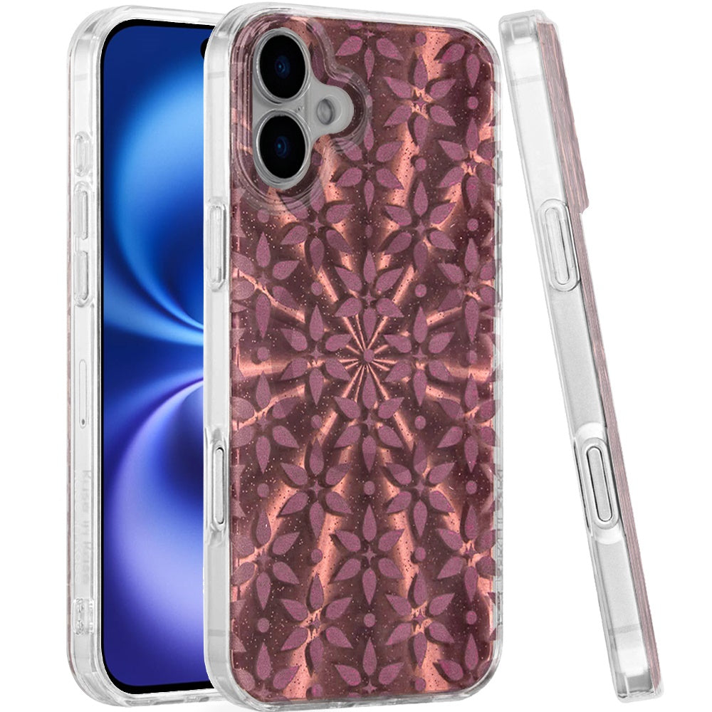 For Apple iPhone 17 Stylish Pattern Fashion IMD Printed Design TPU Double Layer Slim Shockproof with Magnetic Back Case Cover Flowers Mandala Brown