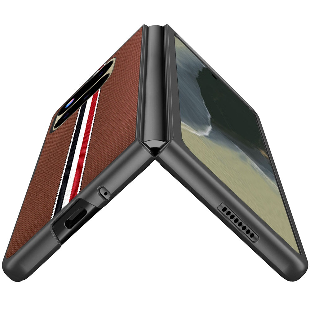 Phone Case for Google Pixel 11 Pro Fold Velvet Fabric Vegan PU Leather Slim Fit Hybrid Protective Shell Shockproof Design Cover Brown