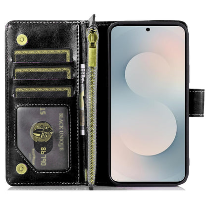 Phone Case for Samsung Galaxy S25 FE, S25 Fan Edition Luxury Leather Wallet Card Holder Zipper Pocket Money Storage Protective Grip Design with Strap Cover Black