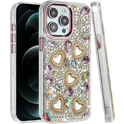 Phone Case for Apple iPhone 12 Pro Max Luxury Crystal Heart Rhinestone Diamond Bling Shockproof Hybrid Glitter Protective Stylish Durable Grip Cover