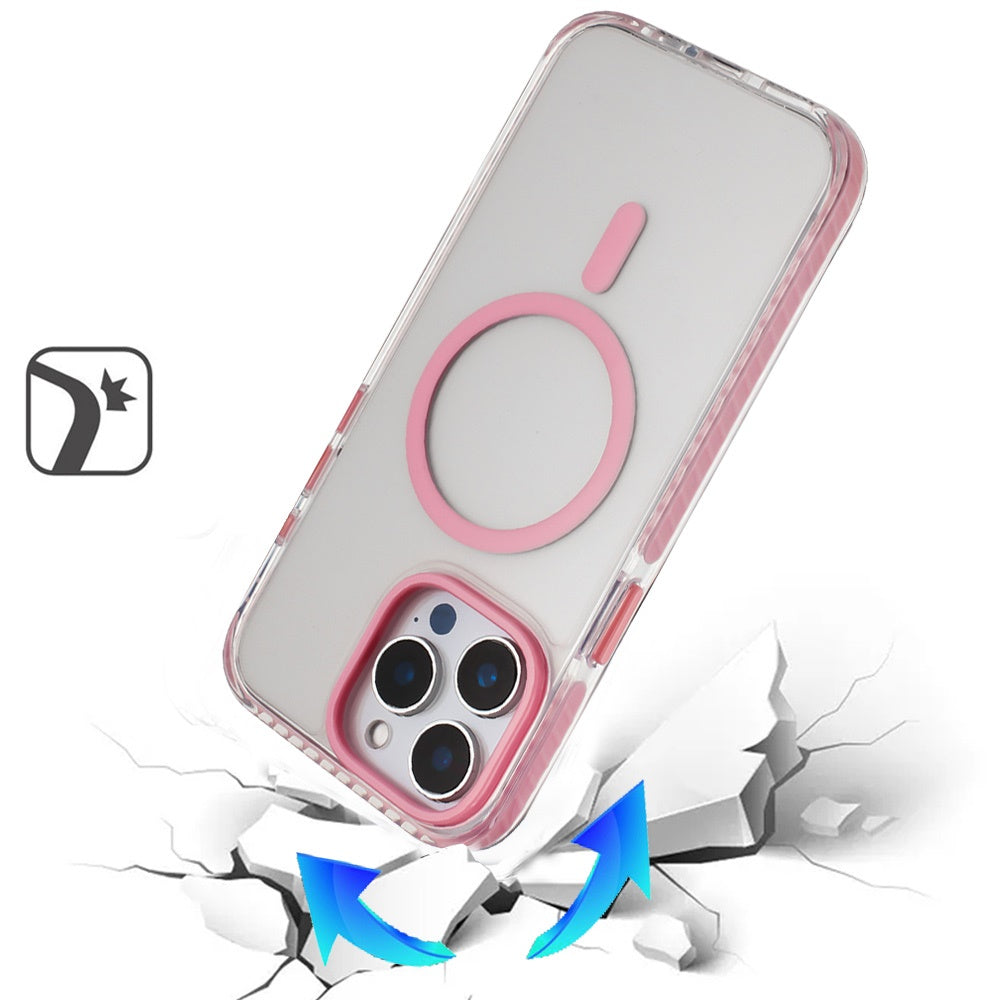 For Apple iPhone 14 /13 Transparent Hybrid with Color-Matched Magnetic Circle, Rubber TPU Frame Hard PC Shockproof Case Cover