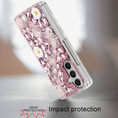 Phone Case for Samsung Galaxy Z Fold 7 Full Bling Rhinestone Glitter Floral Luxury Hybrid Shockproof Stylish Sparkling Protective Designer Ornament Cover