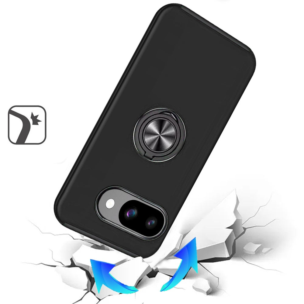 Phone Case for Google Pixel 10A Invisible Ring Stand Shockproof Anti Slip Durable Grip Protective Hybrid Slim Fit Magnetic Car Mount Holder Cover Black