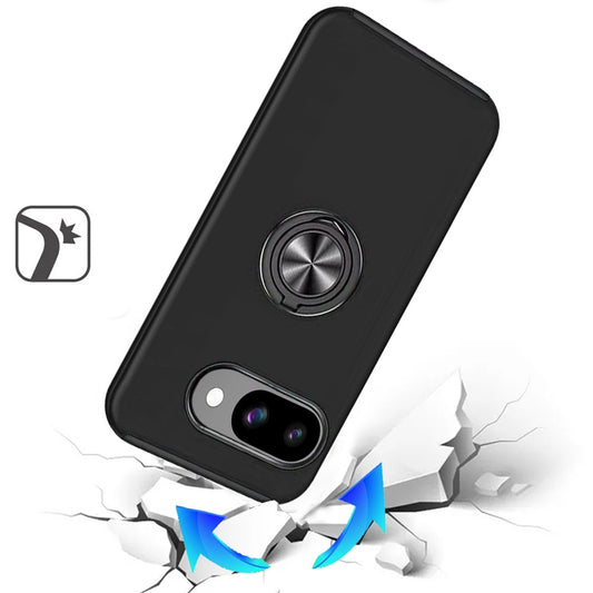 Phone Case for Google Pixel 10A Invisible Ring Stand Shockproof Anti Slip Durable Grip Protective Hybrid Slim Fit Magnetic Car Mount Holder Cover Black