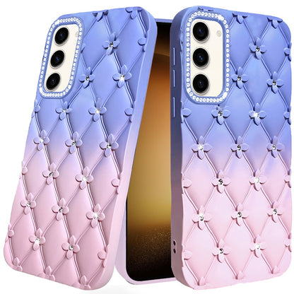 Phone Case for Samsung Galaxy S23 Floral Glitter Shimmer Bling Hybrid Shockproof Anti Slip Thick TPU Protective Stylish Design Cover Light Blue/Light Pink