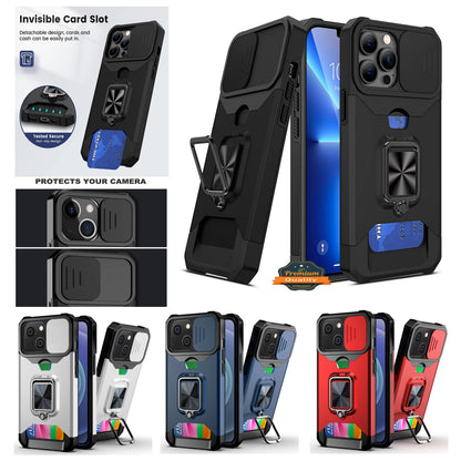 For Samsung Galaxy A17 5G Wallet Case with Slide Camera Protector, Credit Card Slot, Ring Sand, Magnetic Car Mount Case Cover