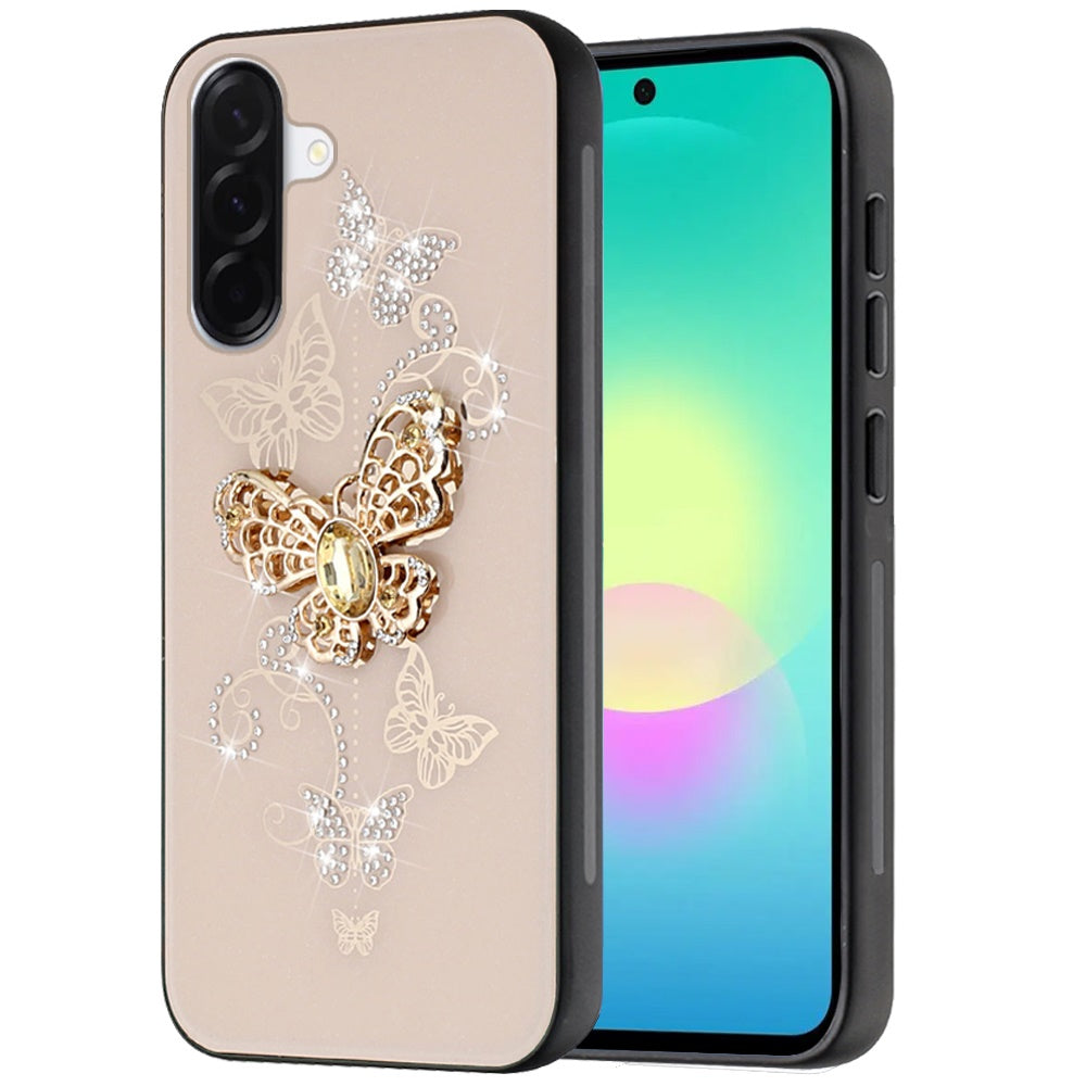 Phone Case for Samsung Galaxy A27 5G Diamond 3D Fashion Floral Glitter Engraved Luxury Bling Hybrid Shockproof Chrome Edge Protective Grip Cover