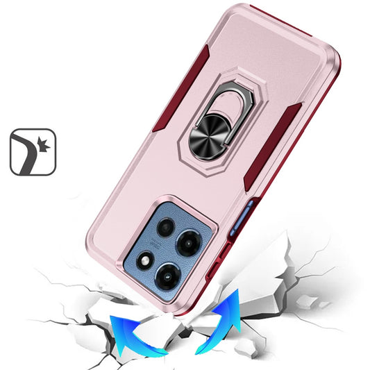 For Motorola Moto G Play 5G 2026 Hybrid Rugged Tough 2in1 Drop-Proof Protection Military Grade Armor with Metal Ring Stand Case Cover Pink