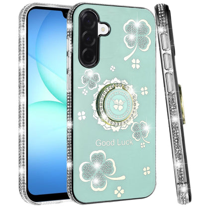Phone Case for Galaxy A17 5G Glitter Diamond Ring Stand Sparkle Rhinestone Edge AntiSlip Kickstand Luxury Fashion Bumper Shockproof Cover Green