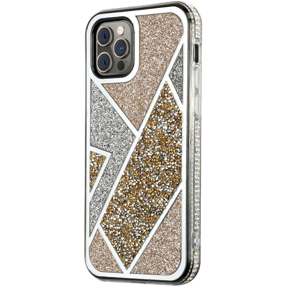 For Apple iPhone 16 (6.1") Cute Fancy Glitter Bling Diamond Rhinestone Sparkly Bumper Fashion Shiny Hybrid Rugged TPU Case Cover Gold