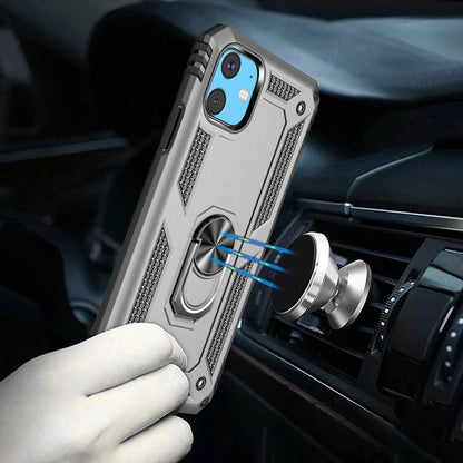 Phone Case for iPhone 15 (6.1") Rotatable Ring Stand Shockproof Hybrid Armor Anti Slip Heavy Duty Fit Magnetic Car Mount Durable Grip Cover Silver