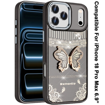 Phone Case for Apple iPhone 18 Pro Max Glitter Bling Butterfly Stand Metallic Edge Hybrid Shockproof Grip Durable Camera Protection Stylish Design Cover