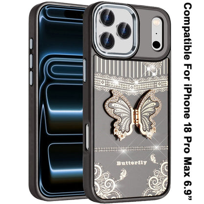 Phone Case for Apple iPhone 18 Pro Max Glitter Bling Butterfly Stand Metallic Edge Hybrid Shockproof Grip Durable Camera Protection Stylish Design Cover