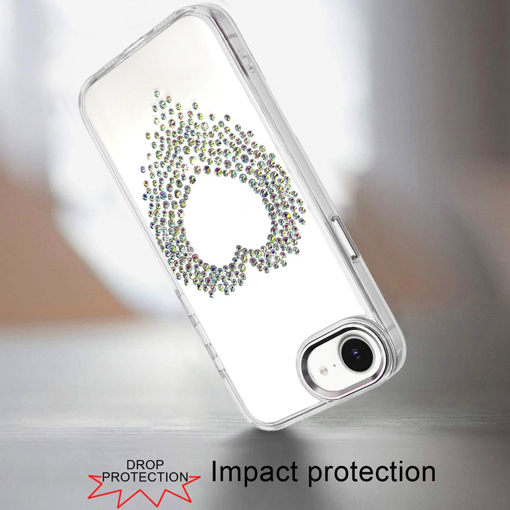 For Apple iPhone 17E /16E Angel Hearts Bling Glitter Diamond Hybrid TPU Cover, Colorful Frame Shockproof Protective Back Case Cover Silver