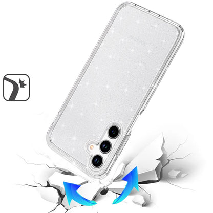 For Samsung Galaxy A17 5G Transparent Glitter Shiny Sparkle Bling TPU Rubber Hard Back Hybrid Frame Shockproof Case Cover Clear