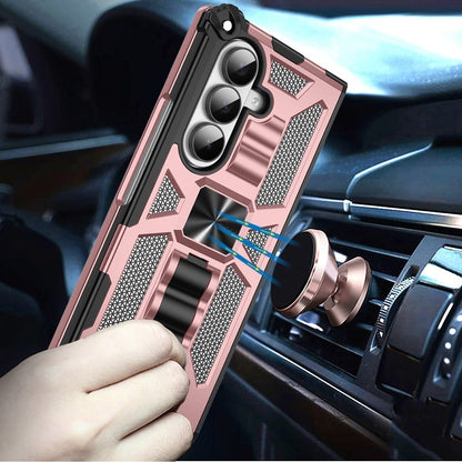 Phone Case for Samsung Galaxy Z Fold 7 Built in Magnetic Hiden Kickstand Shockproof Rugged Armor Grip Hybrid Heavy Duty Anti Slip Protective Style Cover Rose Gold