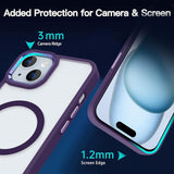 For Apple iPhone 15 Plus (6.7") Magnetic Compatible with Magsafe Wireless Charger PC + TPU Hybrid Slim Transparent Purple Phone Case Cover