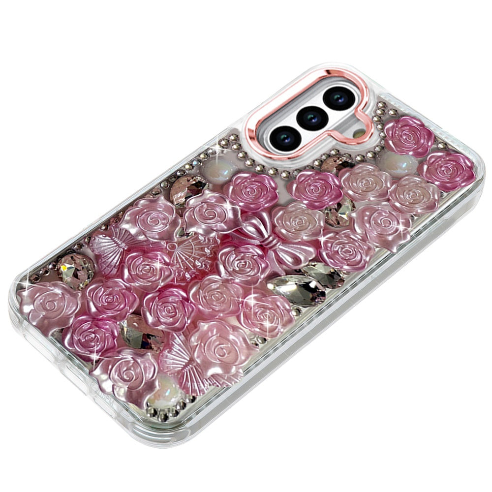 For Samsung Galaxy S26 Muti-Color Floral Fashion Bling Crystal 3D Full Diamonds Stones Sparkle Rhinestone Glitter Hybrid Case Cover
