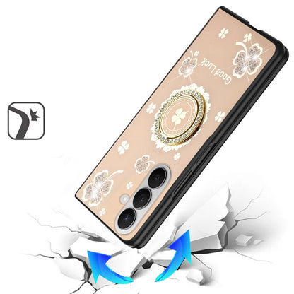 For Samsung Galaxy Z Fold 7 Diamonds 3D Fashion Floral Bling Sparkly Glitter Ornaments Engraving Hybrid with Ring Stand Case Cover